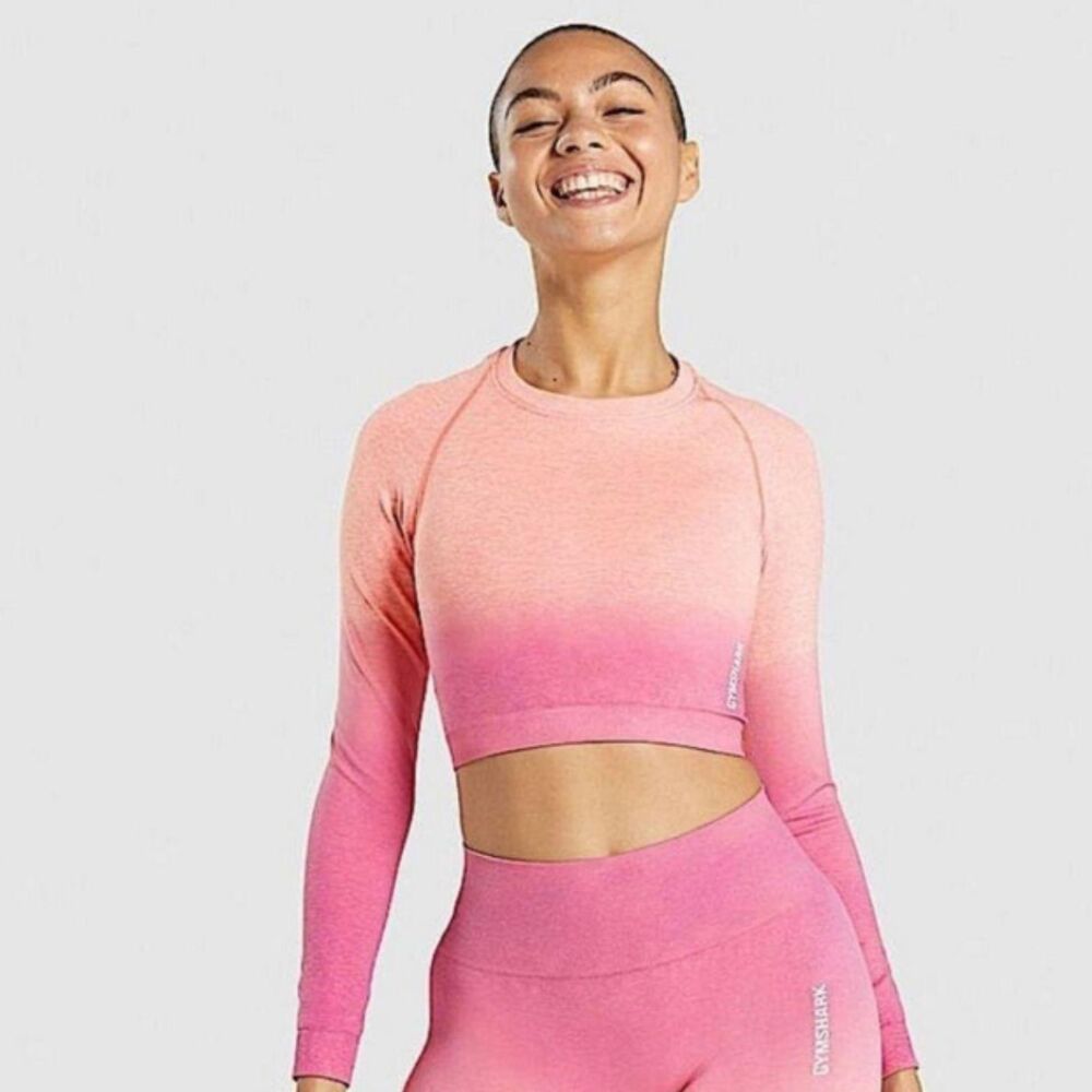 Gymshark Women's Pink Long Sleeve Crop Top Size Small - Picture 1 of 10